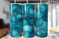 Teal Alcohol Ink Flower Tumbler Wrap -High Quality 300 Dpi Product Image 1
