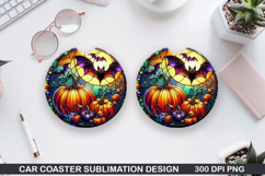 Pumpkins Car Coaster Sublimation| Halloween Coaster PNG Product Image 1