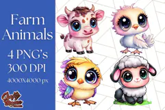 Farm Animals Kawaii Clipart PNG, Cute Barnyard Animal Product Image 1
