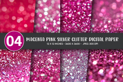 Magenta Pink Silver Glitter Digital Paper Product Image 1