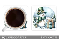Cute Snowman Coaster Sublimation. Christmas Coaster Design Product Image 1