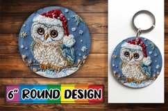 Winter Owl Circle Embroidered Keychain Round Design Product Image 1