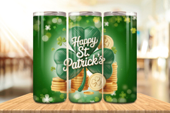 Happy St Patrick’s Day Shamrock and Gold Tumbler Wrap PNG Su Product Image 1
