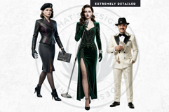 Noir Movie Characters Cliparts | Vintage Film Noir PNG Product Image 8