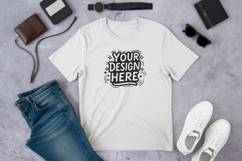 Denim Outfit Flatlay T-Shirt Mockup PSD JPG Product Image 1