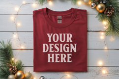 Gildan 5000 Red Folded Christmas Mockup, G5000 mockup Product Image 1