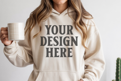 Sand Gildan 18500 Hoodie Sweatshirt Mockup, Unisex Hoodie Product Image 1