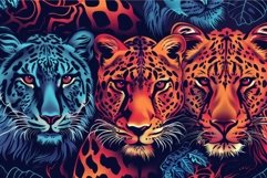 Vivid illustration of three leopards with colorful, patterne Product Image 1