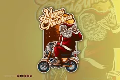 Hand Drawn santa claus riding Vintage a motorbike Product Image 1