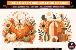 Boho Pumpkin PNG | Coquette Pumpkin Sublimation Product Image 1