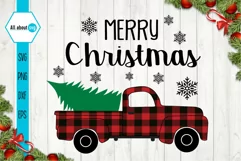 Merry Christmas Truck Svg, Buffalo Plaid Christmas Truck Product Image 2