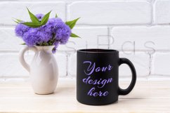 Black coffee mug mockup with blue Ageratum in pitcher Product Image 2