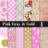 Pink, Gray &amp; Gold Digital Paper Product Image 1
