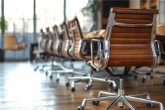 Modern office space with row of leather chairs Product Image 1