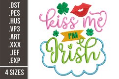 Kiss Me I'm Irish|St Patrick's Embroidery design Product Image 1