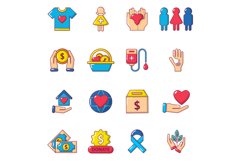Charity icons set, cartoon style Product Image 1