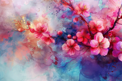 Watercolor Cherry Blossom Background Wallpaper Product Image 1