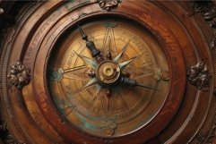 Antique brass astrolabe showing constellations on wooden bac Product Image 1