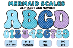 Mermaid Scales Alphabet Letters &amp; Numbers Clipart PNG 300DPI Product Image 1