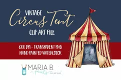 Vintage Circus Tent Watercolor Clip Art PNG Product Image 1
