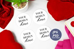 Four Round Coasters Mockup Valentine's Day, PSD & PNG Mockup Product Image 3