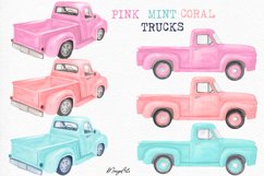 Watercolor Truck, Vintage Pick Up, Pink, Mint, Coral Clipart Product Image 1