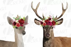 Deer couple with floral burgundy crown match shirt clip art Product Image 1
