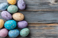 Colorful Easter Eggs on Wooden Background Product Image 1
