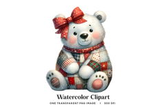 Patchwork Christmas Bear PNG Clipart Quilted Fabric Bow Product Image 1
