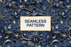 Navy Crystal Embroidery | Luxury Denim Fabric Texture Product Image 3