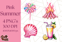 Pink Summer Clipart, Cute Beach Icons, Aesthetic PNG Product Image 1