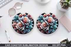 Roses Car Coaster Sublimation| Christmas Coaster PNG Design Product Image 1
