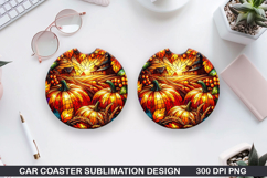 Pumpkin Car Coaster Sublimation| Halloween Coaster PNG Product Image 1