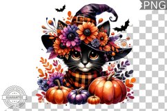 Halloween Cat Flowers Sublimation - Clipart PNG Design Product Image 1