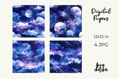 Moon &amp; Night Sky Digital Paper Watercolor Seamless Pattern Product Image 2