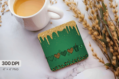 Green and Gold Drip Glitter Square Coaster PNG Sublimation D Product Image 1