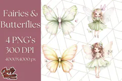 Pastel Fairies and Butterflies PNG, Spring Fantasy Clipart Product Image 1