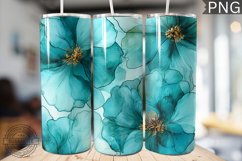 Teal Alcohol Ink Flower Tumbler Wrap -High Quality 300 Dpi Product Image 1