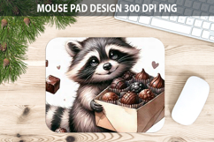 Watercolor Raccoon Mouse Pad Sublimation - Valentines PNG Product Image 1
