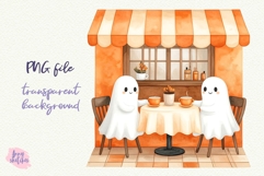 Ghost Couple PNG Halloween Ghost Cafe Clipart Sublimation Product Image 1