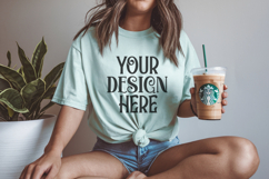 Chalky Mint Comfort Colors 1717 T-shirt Mockups, Real Model Product Image 1