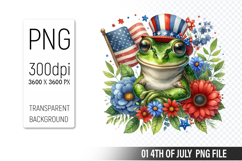 4th of July Frog Clipart, Animal illustration for crafts Product Image 1