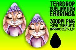 Unique Teardrop Earrings Template for Printing , Cute Bunny Product Image 1