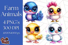 Farm Animals Kawaii Clipart PNG, Cute Barnyard Animal Product Image 1
