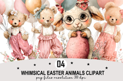 Whimsical Easter Animals Clipart Watercolor Easter Bunny PNG Product Image 1
