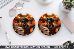 Halloween Dog Car Coaster Sublimation| Halloween Coaster PNG Product Image 1