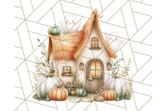 Watercolor Halloween Cottage Clipart, Ghosts &amp; Pumpkins Png Product Image 4