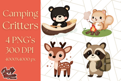 Camping Animals PNG, Forest Critters Campfire Clipart Product Image 1