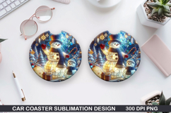 Snowman Car Coaster Sublimation|Christmas Coaster PNG Design Product Image 1