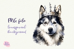 Husky in Crown Watercolor Clipart PNG Product Image 1